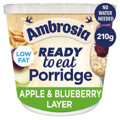 Ambrosia Ready to Eat Porridge Oat Cereal Pot Apple & Blueberry Layer 210g