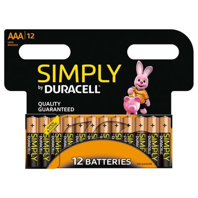 Duracell Simply AAA Alkaline Batteries (Pack 12) - MN2400B12SIMPLY