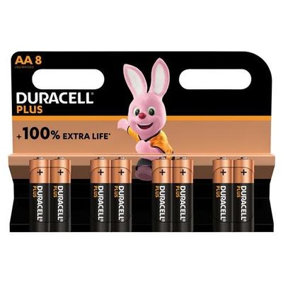 DURACELL Plus AA Alkaline Batteries - Pack of 8
