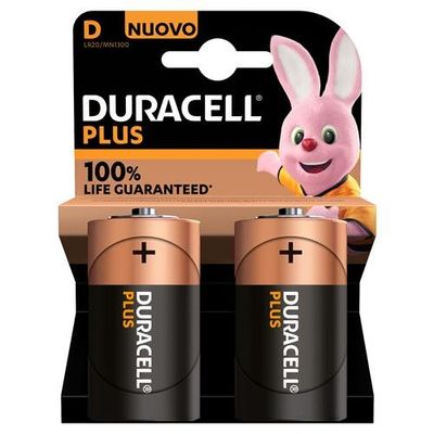 DURACELL Plus D Alkaline Batteries - Pack of 2