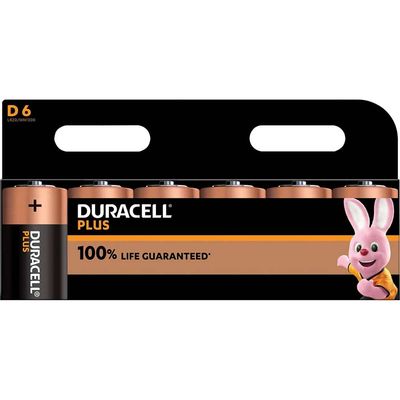 Duracell S18716 D Cell Plus Power +100% Batteries (Pack 6)
