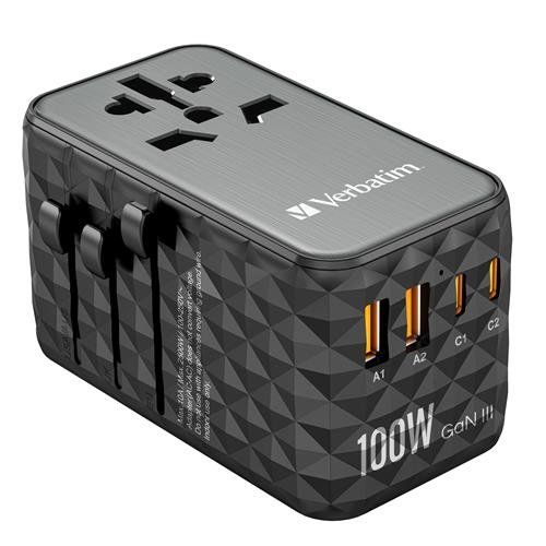 Verbatim UTA-06 100W GaN III Universal Travel Adapter with 2 x USB-C PD & QC 4+ & 2 x USB-A QC 3.0 ports - Image 1