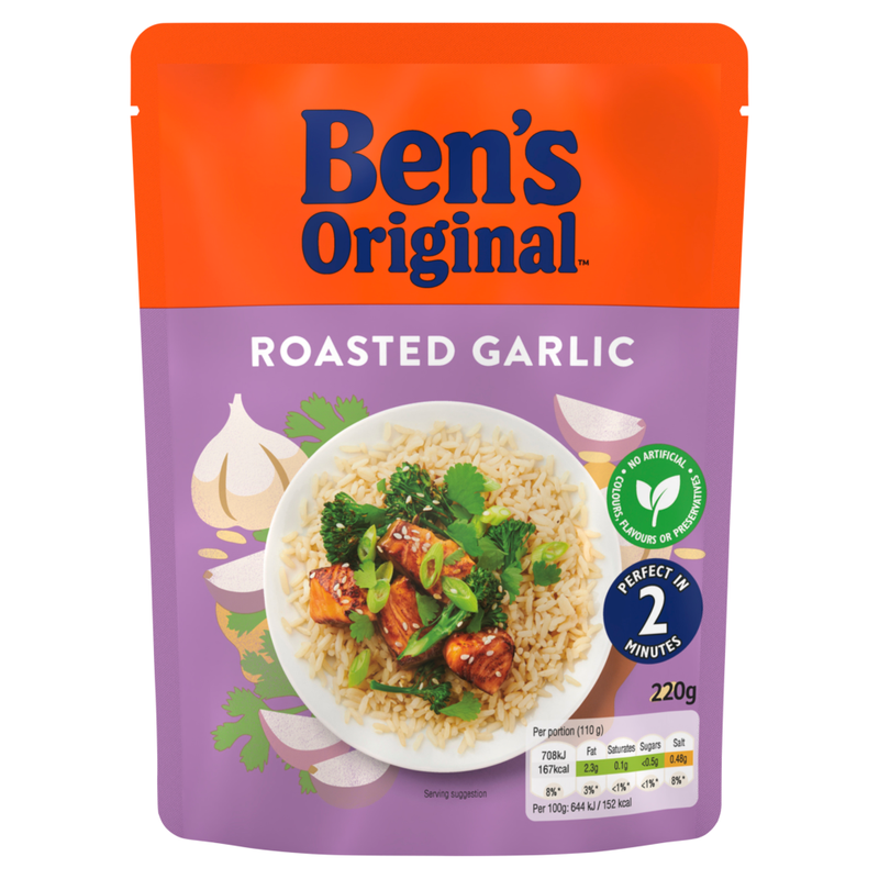 Bens Original Roasted Garlic Microwave Rice 220g - Image 1