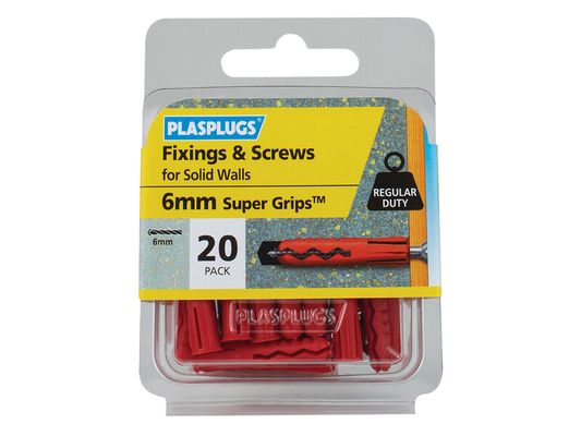 Plasplugs SWRS20 Solid Wall Super Grips™ Fixings Red & Screws Pack Of 20