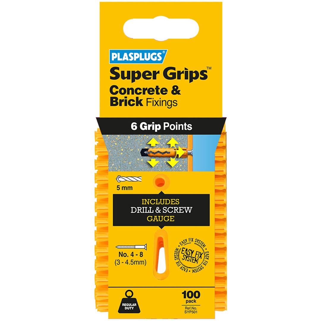 Plasplugs SYP501CC Syp 501 Solid Wall Super Grips™ Fixings Yellow (100) - Image 1