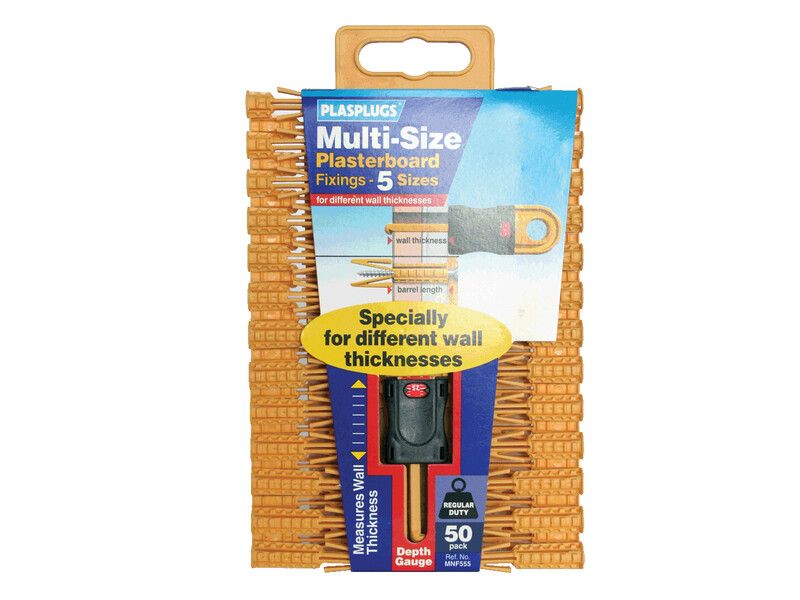 Plasplugs MNF555CC Multi-Size Plasterboard Fixings (50) - Image 1
