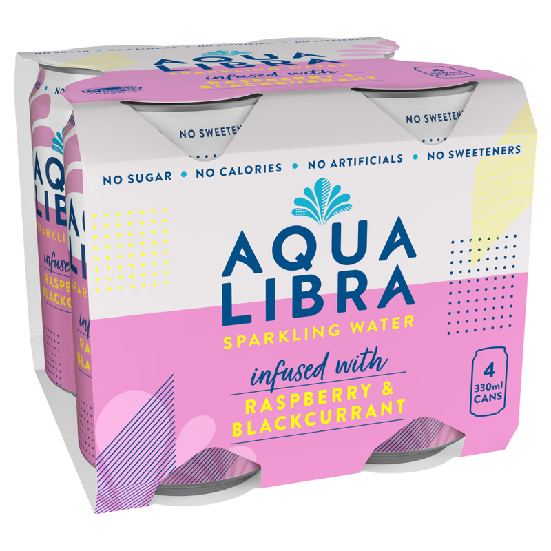 Aqua Libra Sparkling Water Infused with Raspberry & Blackcurrant 4 x 330ml - Image 1