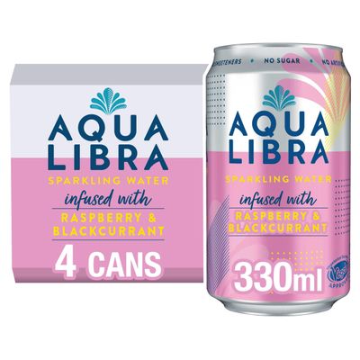 Aqua Libra Sparkling Water Infused with Raspberry & Blackcurrant 4 x 330ml - Thumbnail 2