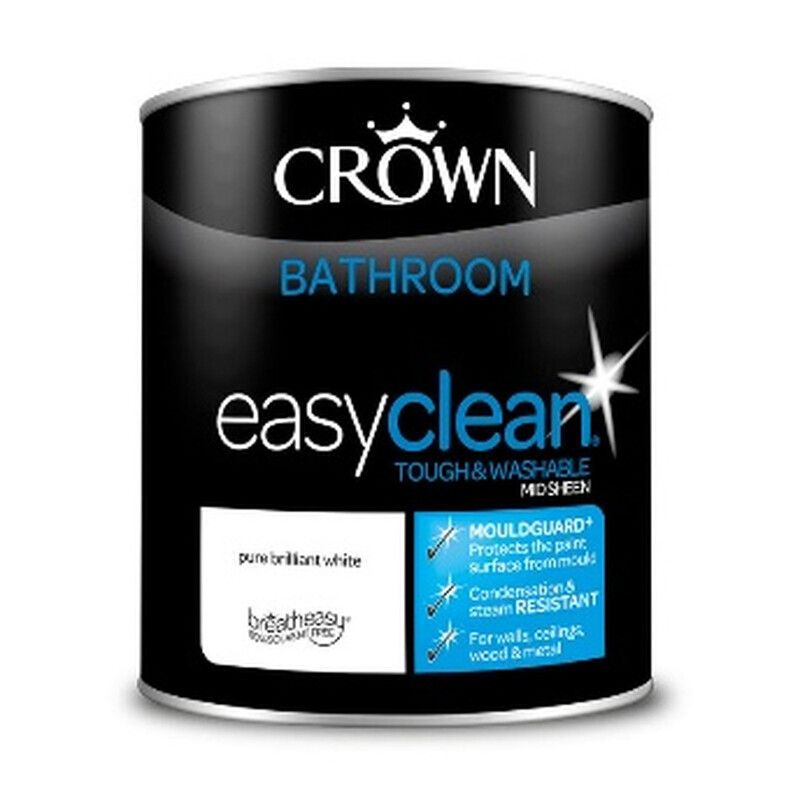 Crown Easyclean Mid Sheen Bathroom Paint - Pure Brilliant White / 1l - Image 1