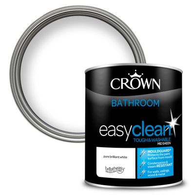 Crown Easyclean Mid Sheen Bathroom Paint - Pure Brilliant White / 1l - Thumbnail 2