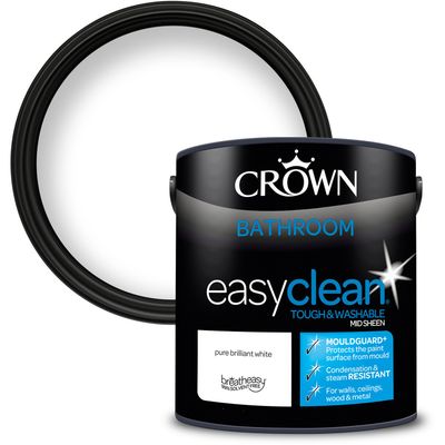 Crown Easyclean Mid Sheen Bathroom Paint - Pure Brilliant White / 2.5l