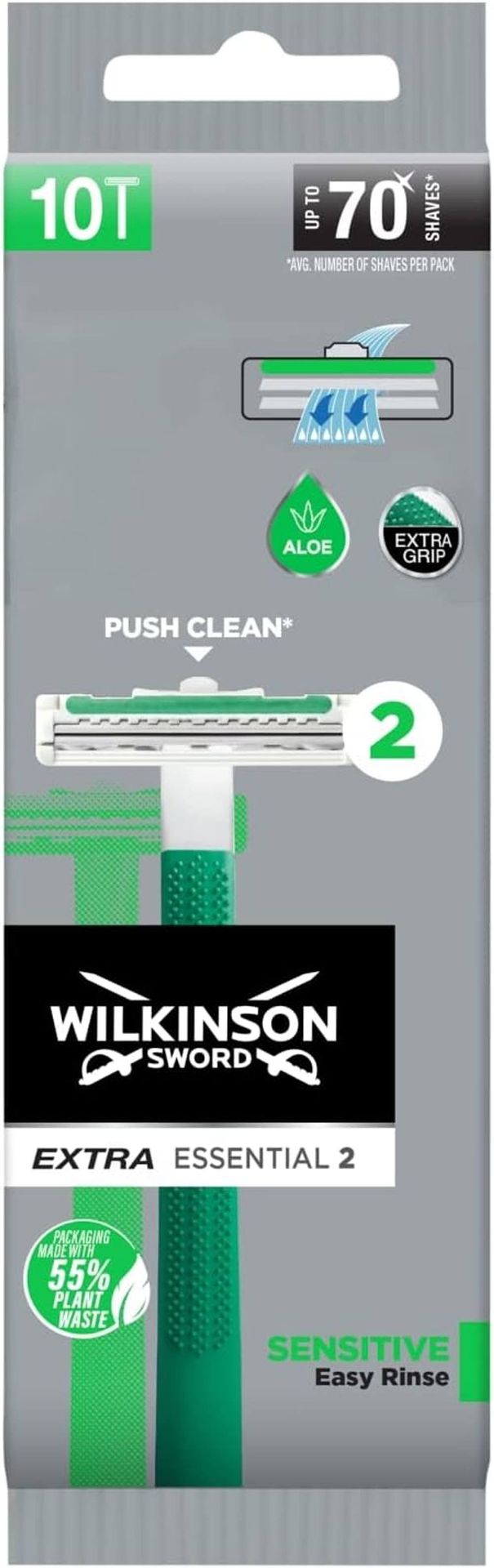 Wilkinson Sword Men's Extra 2 Sensitive Disposable Razors - 10 Pack in Black - Image 1