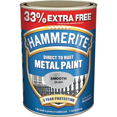 Hammerite 5158234 Direct To Rust Smooth Finish Metal Paint Silver 750Ml + 33%