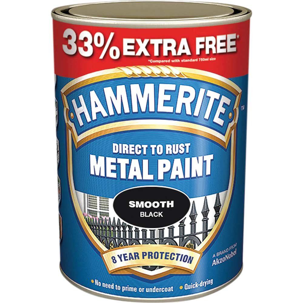 Hammerite 5158235 Direct To Rust Smooth Finish Metal Paint Black 750Ml + 33% - Image 1