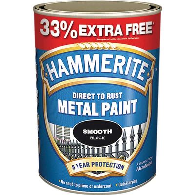 Hammerite 5158235 Direct To Rust Smooth Finish Metal Paint Black 750Ml + 33%