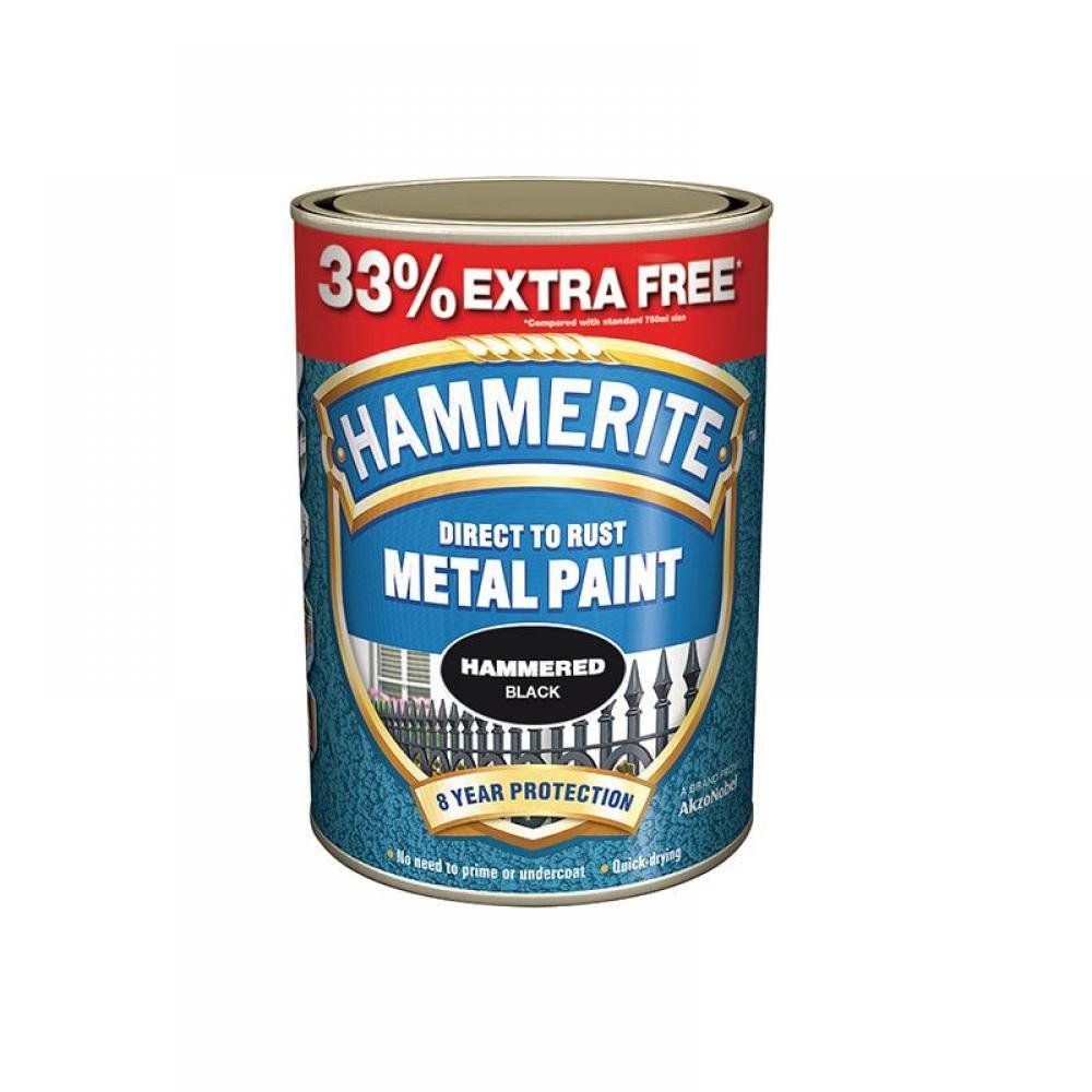 Hammerite 5158237 Direct To Rust Hammered Finish Metal Paint Black 750Ml + 33% - Image 1