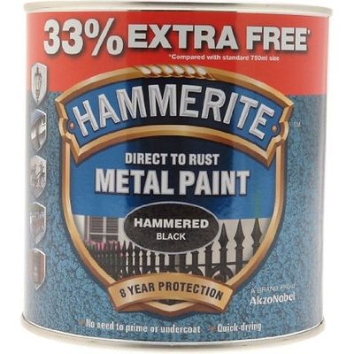 Hammerite 5158237 Direct To Rust Hammered Finish Metal Paint Black 750Ml + 33% - Thumbnail 2