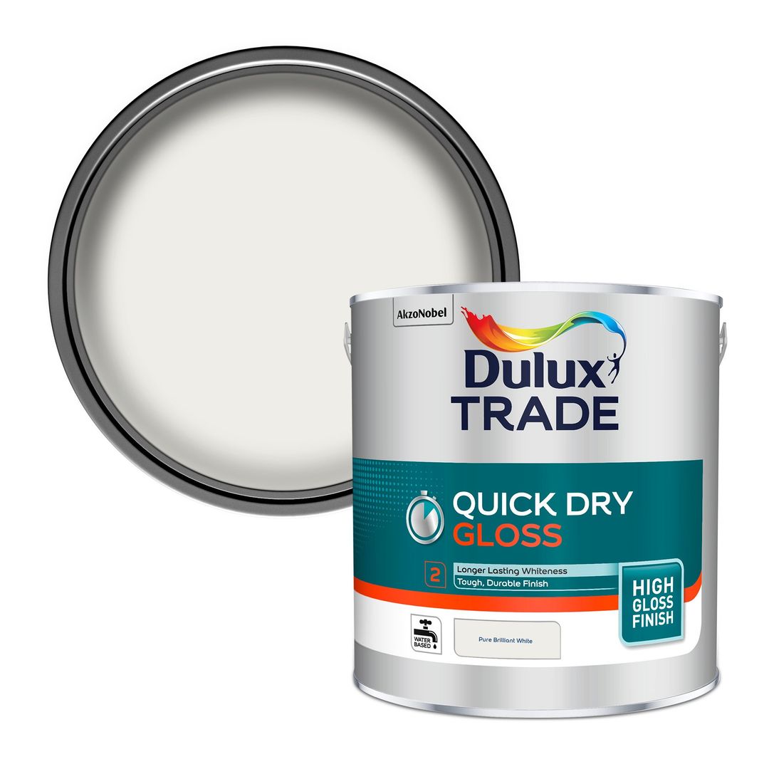 Dulux Trade Quick Dry Gloss 2.5L Pure Brilliant White - Image 1