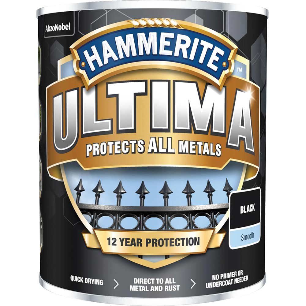 Hammerite 5362526 Ultima Metal Paint Smooth Black 750Ml - Image 1