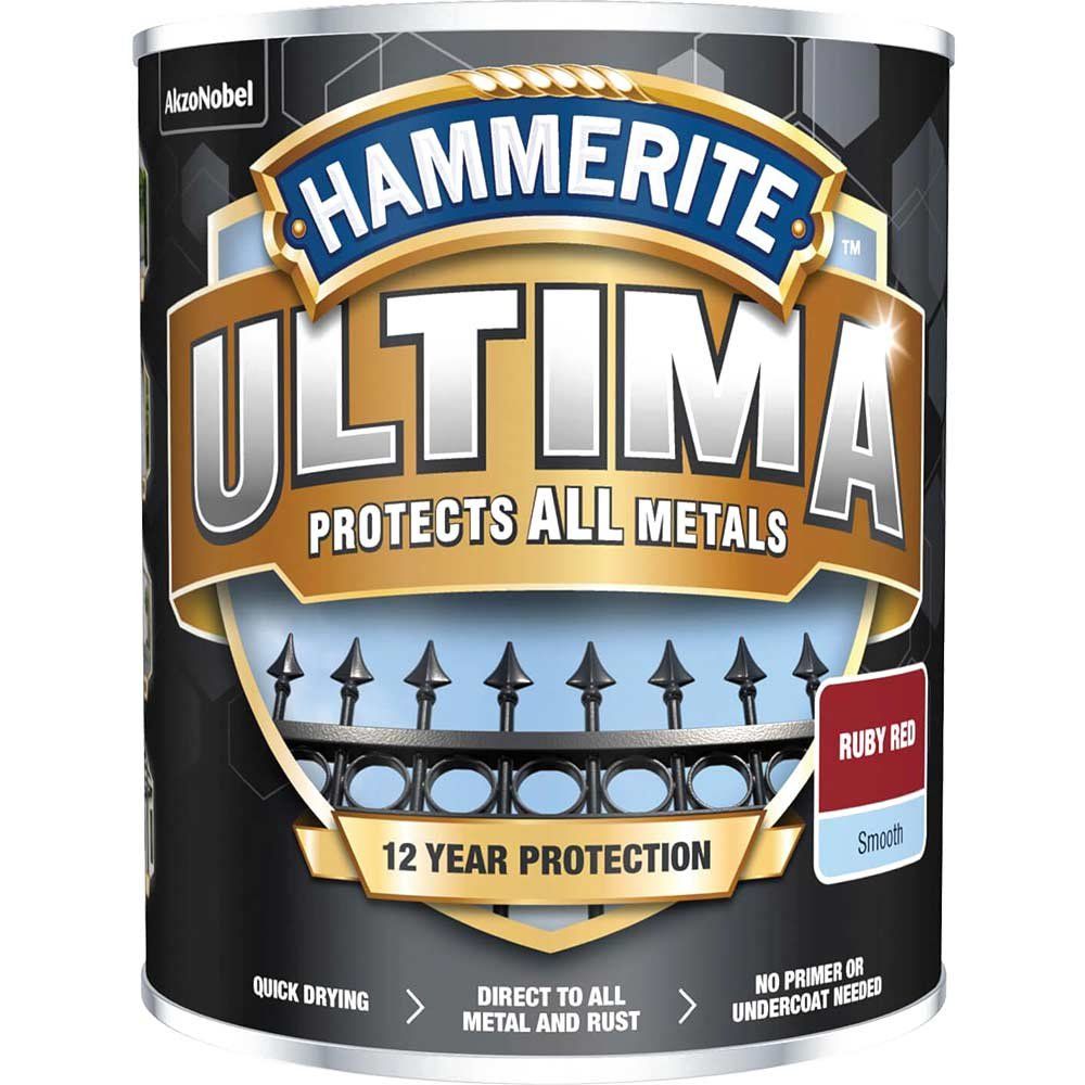 Hammerite 5362529 Ultima Metal Paint Smooth Ruby Red 750Ml - Image 1