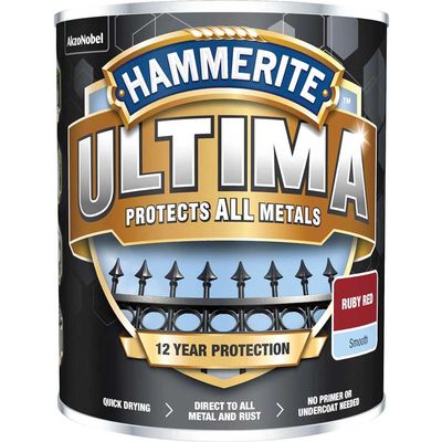 Hammerite 5362529 Ultima Metal Paint Smooth Ruby Red 750Ml