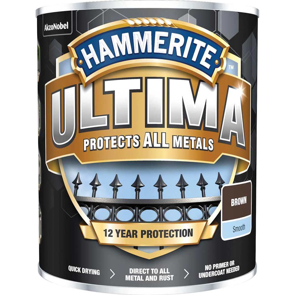 Hammerite 5362530 Ultima Metal Paint Smooth Brown 750Ml - Image 1