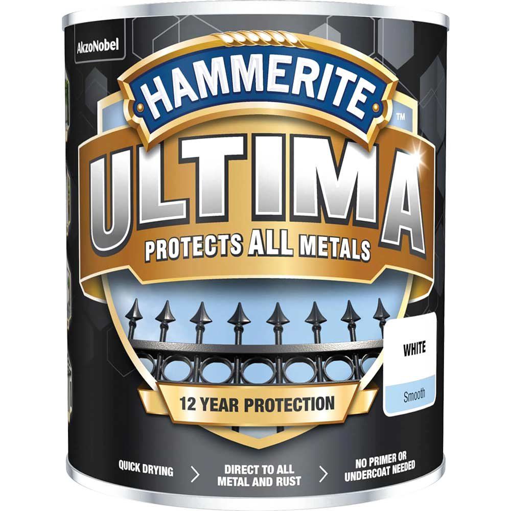 Hammerite 5362531 Ultima Metal Paint Smooth White 750Ml - Image 1