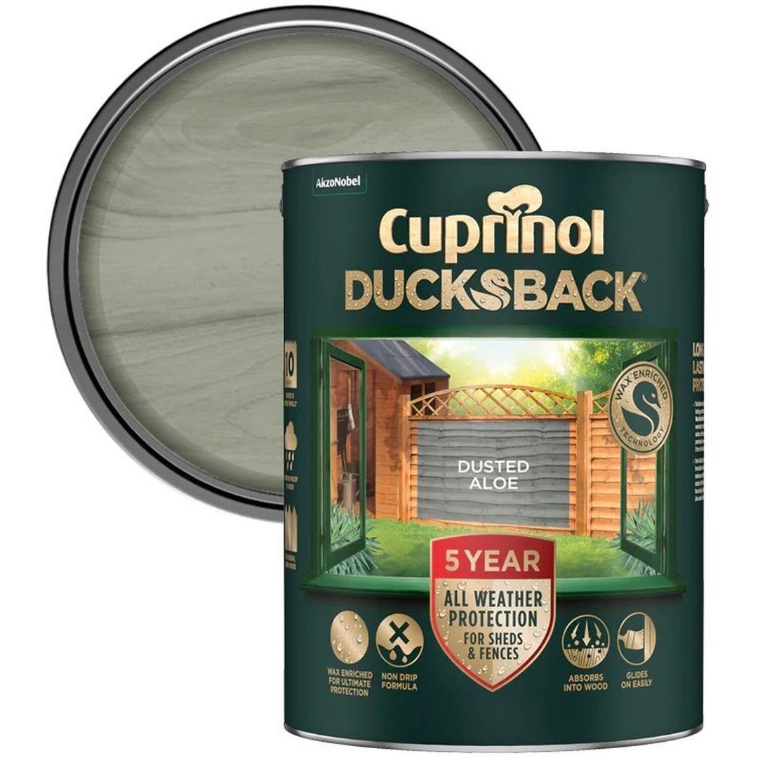 Cuprinol 5701418 Ducksback 5 Year Waterproof For Sheds & Fences Dusted Aloe 5 Litre - Image 1