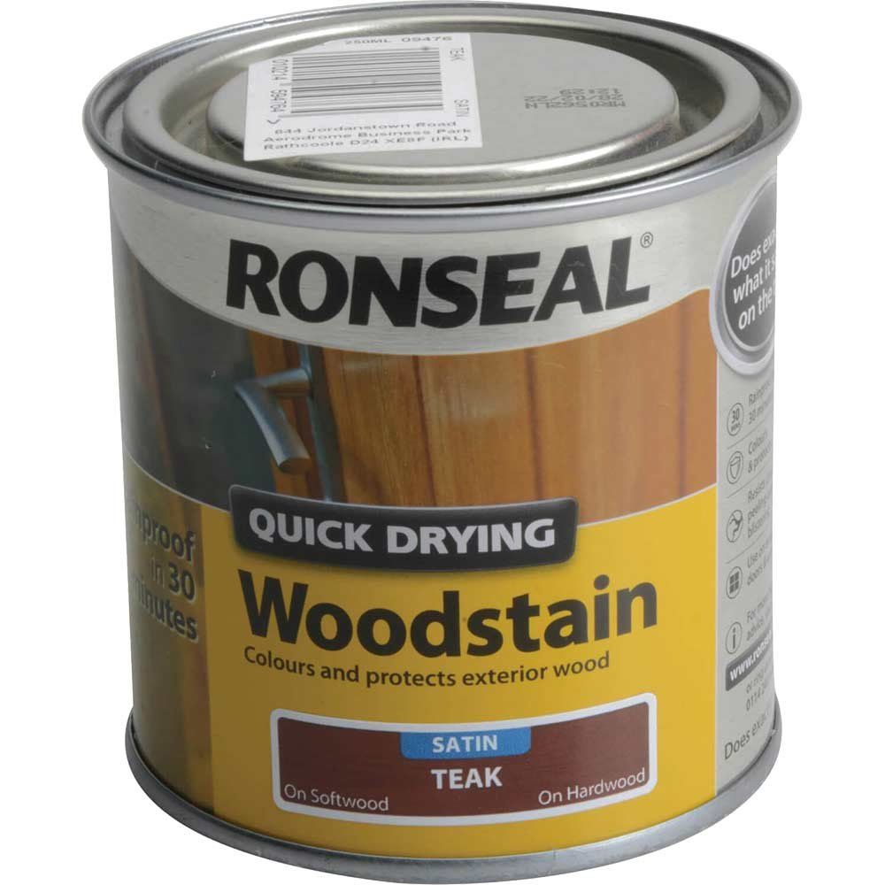 Ronseal 09476 Quick Drying Woodstain Satin Teak 250Ml - Image 1