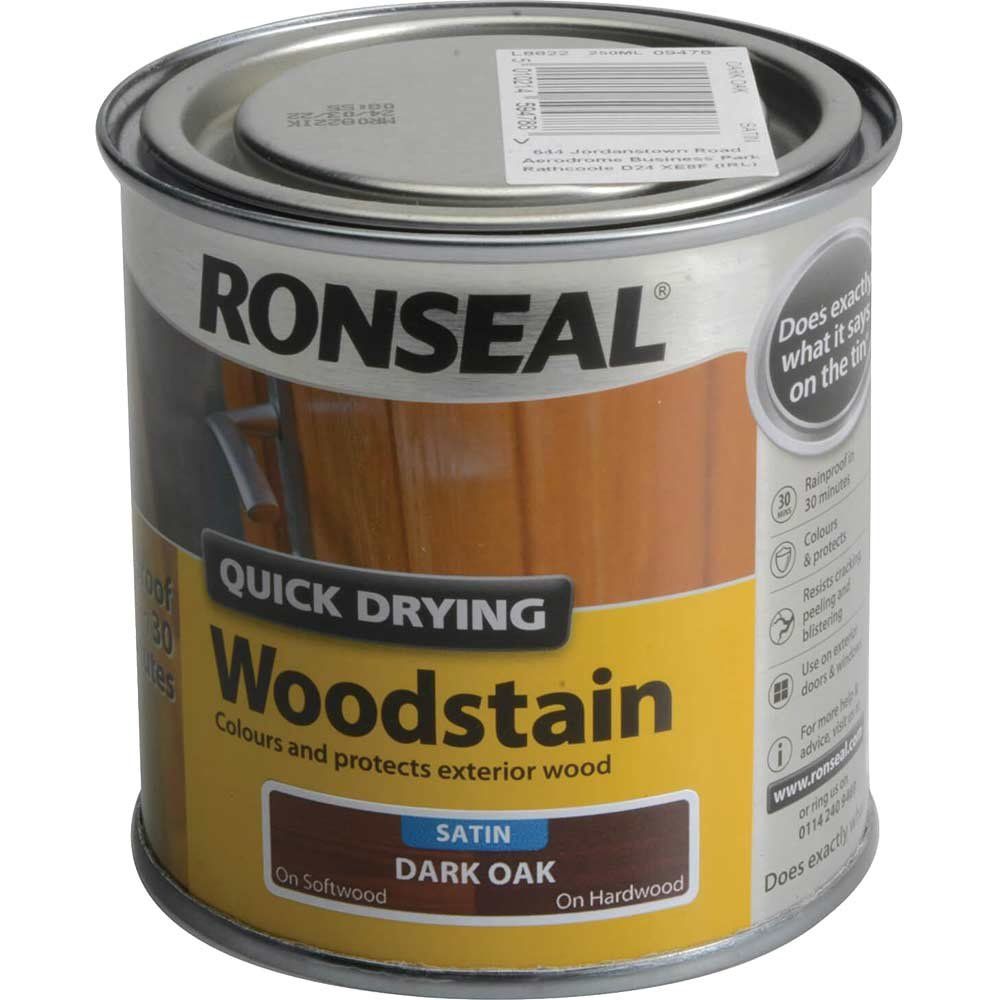 Ronseal 09478 Quick Drying Woodstain Satin Dark Oak 250Ml - Image 1