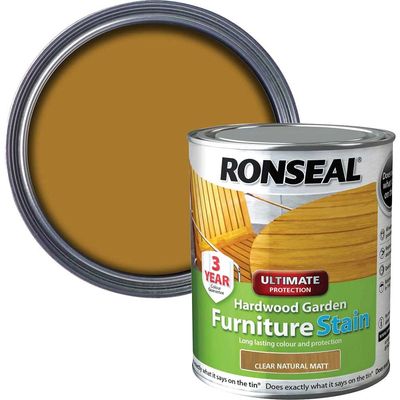 Ronseal 36429 Ultimate Protection Hardwood Garden Furniture Stain Natural Matt 750Ml