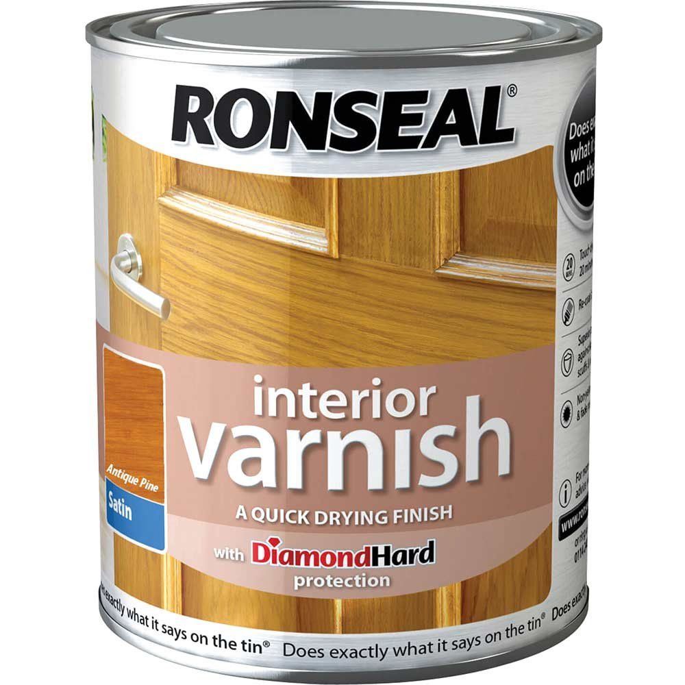 Ronseal 36825 Interior Varnish Quick Dry Satin Antique Pine 250Ml - Image 1