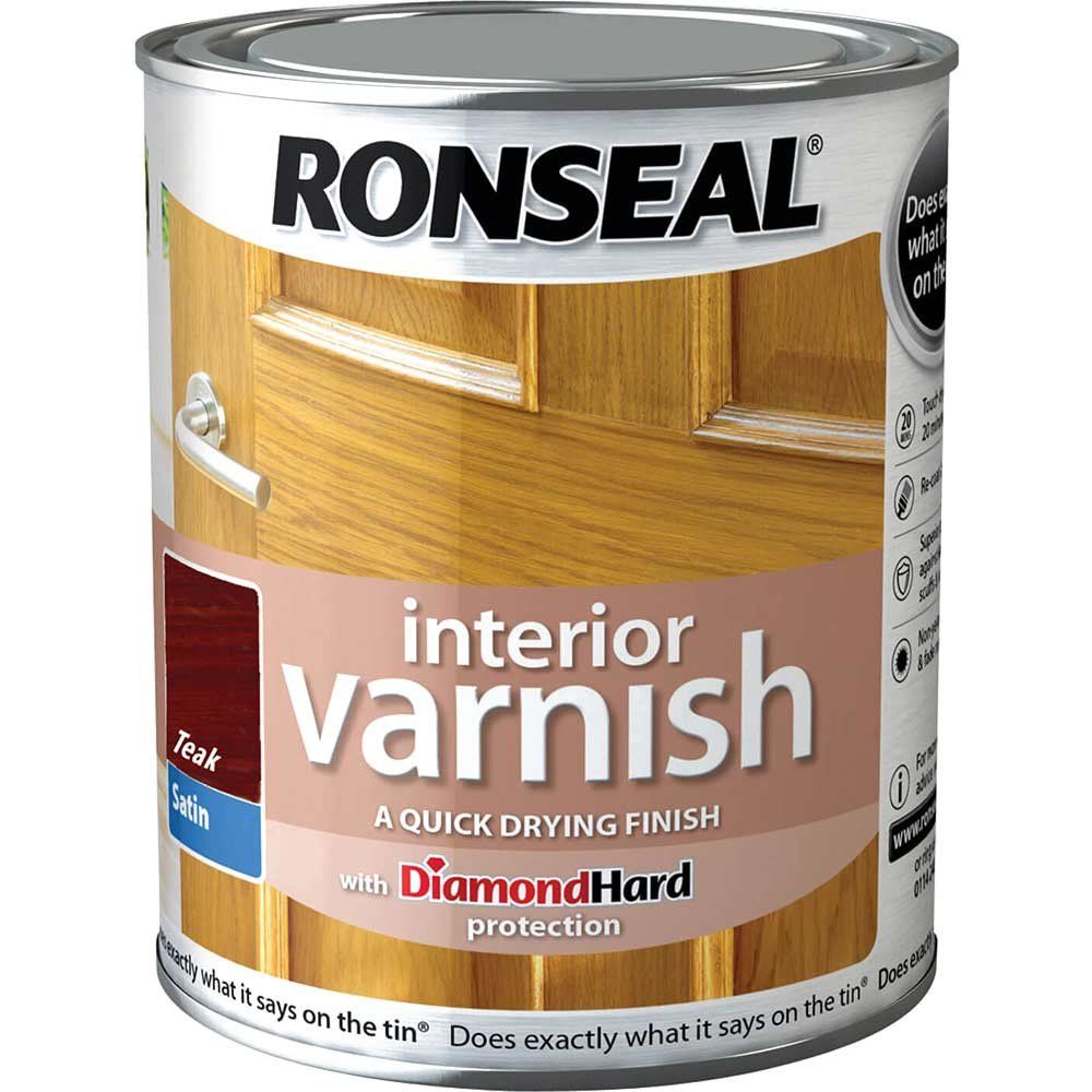 Ronseal 36827 Interior Varnish Quick Dry Satin Teak 250Ml - Image 1