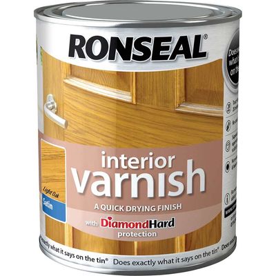 Ronseal 36833 Interior Varnish Quick Dry Satin Light Oak 750Ml