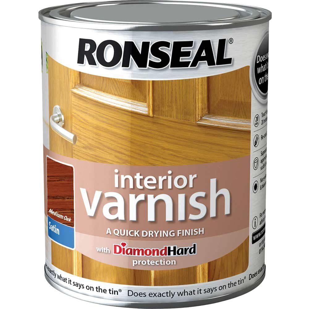 Ronseal 36836 Interior Varnish Quick Dry Satin Medium Oak 750Ml - Image 1