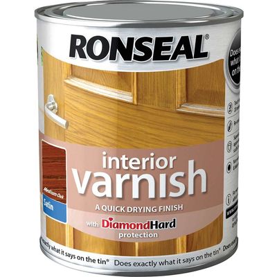 Ronseal 36836 Interior Varnish Quick Dry Satin Medium Oak 750Ml