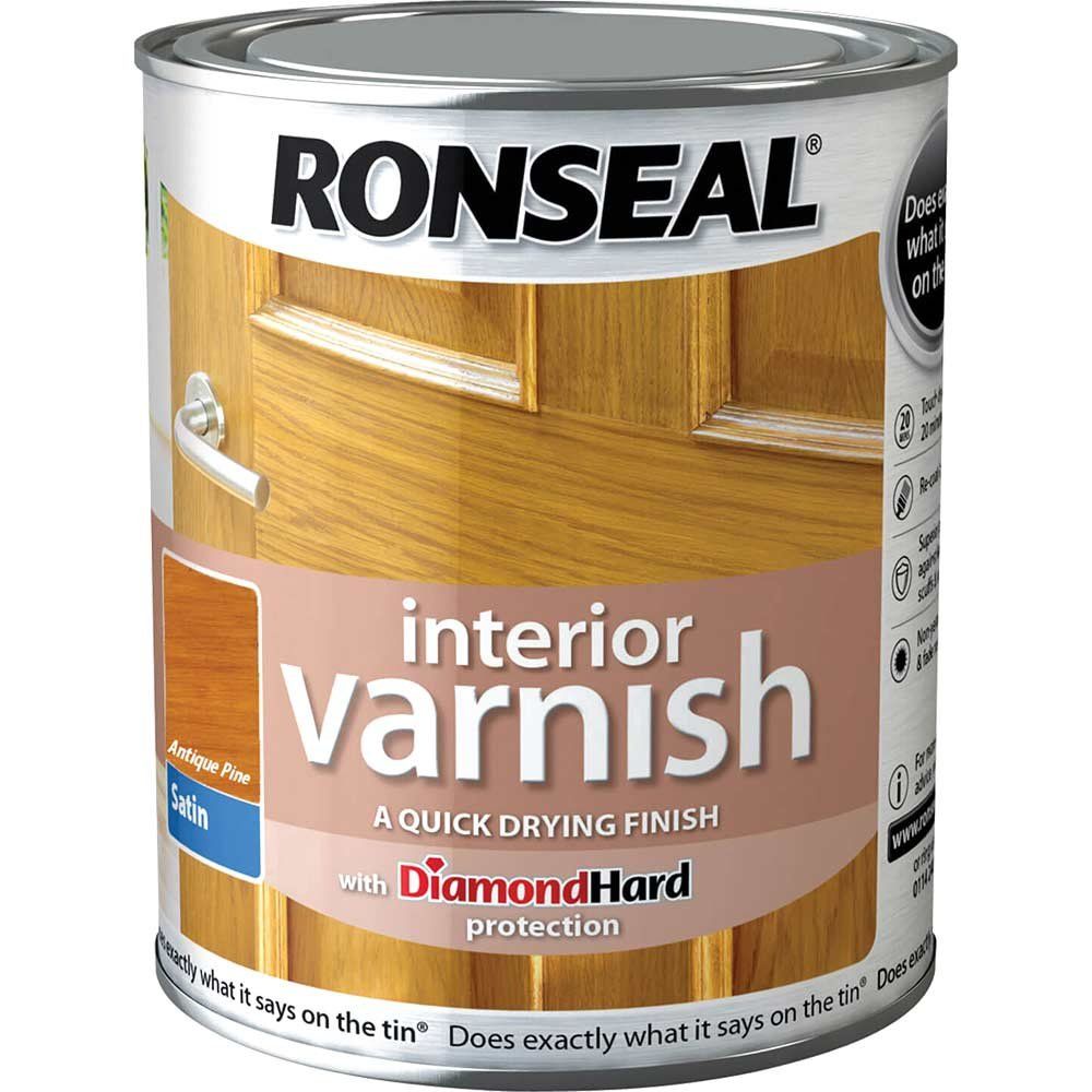Ronseal 36837 Interior Varnish Quick Dry Satin Antique Pine 750Ml - Image 1