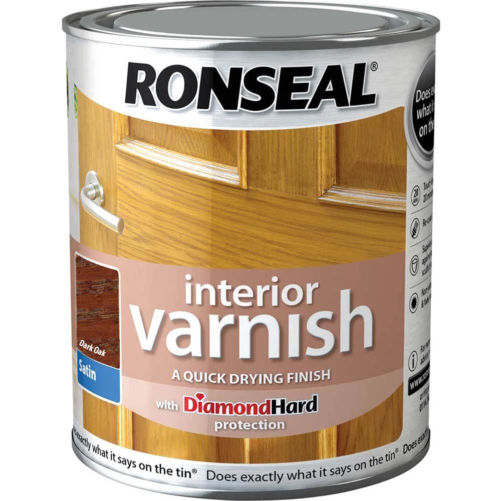 Ronseal 36838 Interior Varnish Quick Dry Satin Dark Oak 750Ml - Image 1