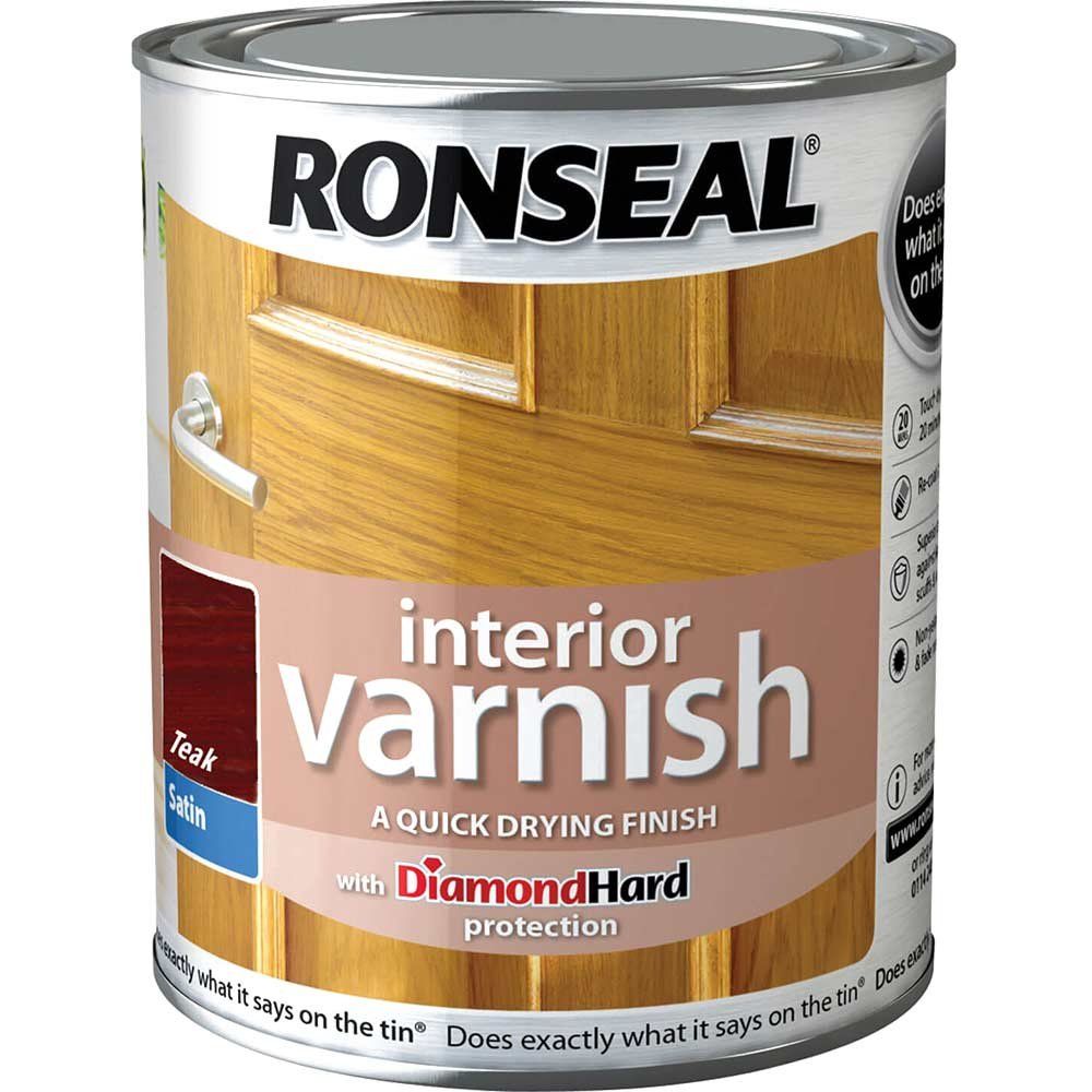 Ronseal 36839 Interior Varnish Quick Dry Satin Teak 750Ml - Image 1