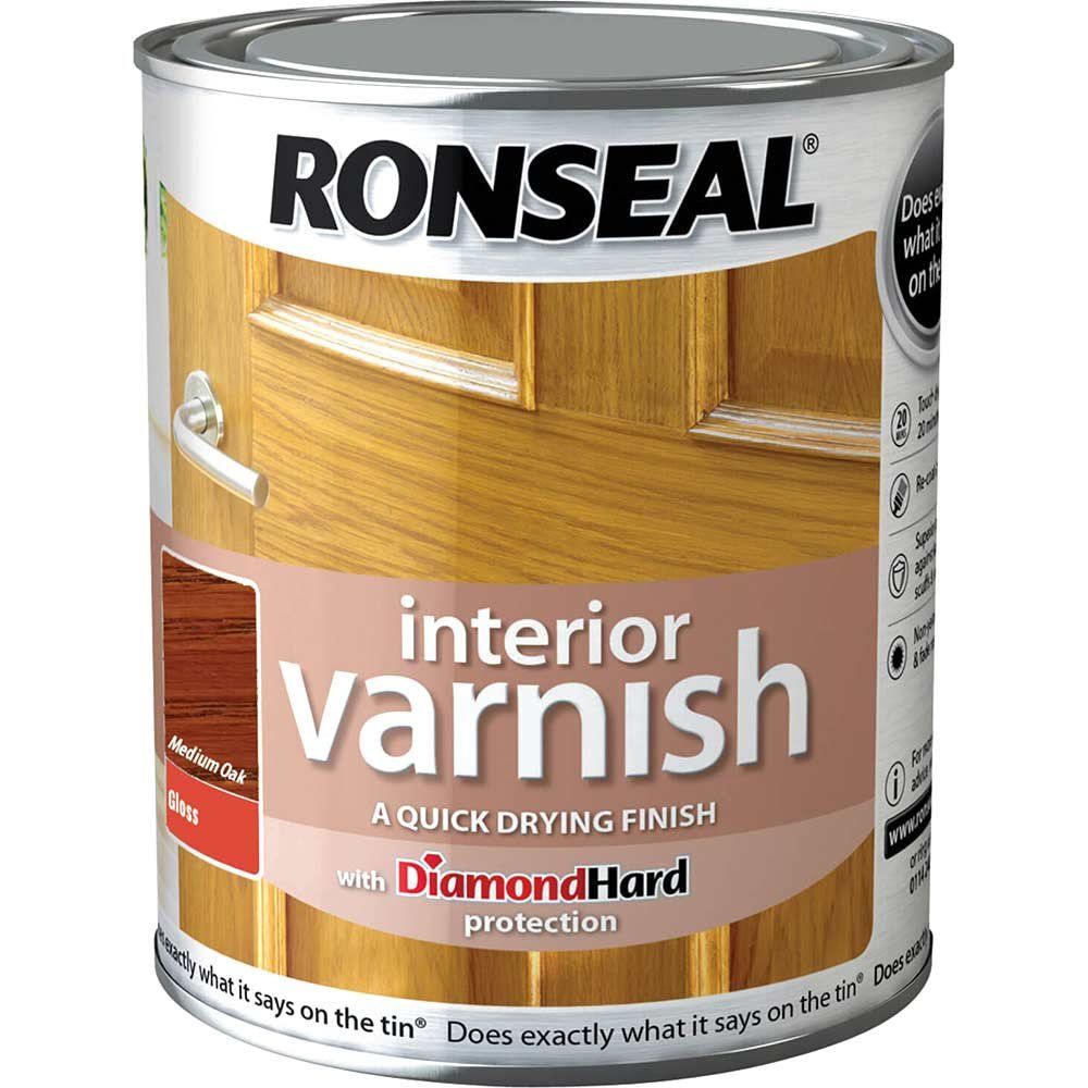 Ronseal 36842 Interior Varnish Quick Dry Gloss Medium Oak 250Ml - Image 1