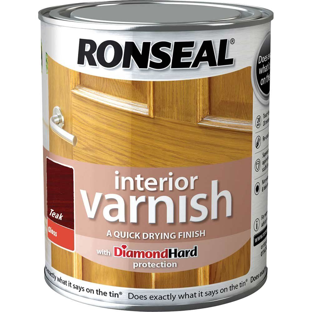 Ronseal 36851 Interior Varnish Quick Dry Gloss Teak 750Ml - Image 1
