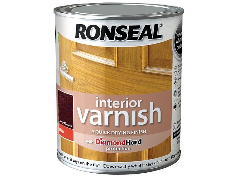 Ronseal Interior Quick Dry Gloss Varnish Deep Mahogany 750ml - Image 1