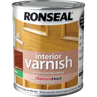 Ronseal 36855 Interior Varnish Quick Dry Matt Medium Oak 250Ml