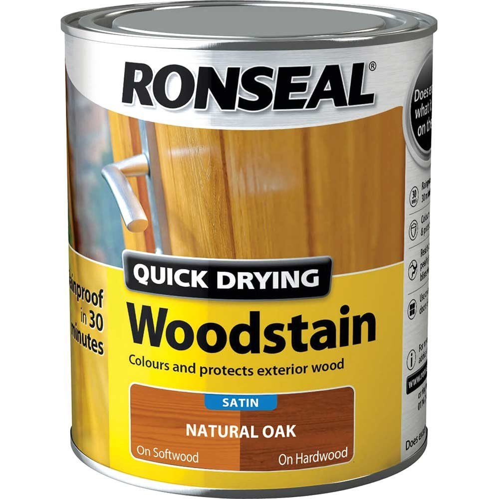 Ronseal 36946 Quick Drying Woodstain Satin Natural Oak 750Ml - Image 1