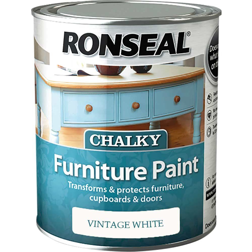 Ronseal 37482 Chalky Furniture Paint Vintage White 750Ml - Image 1