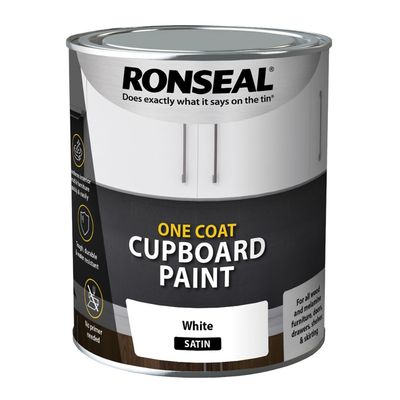 Ronseal 37489 One Coat Cupboard Paint White Satin 750Ml