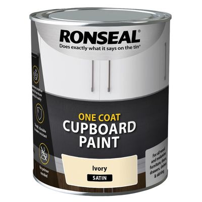 Ronseal 37491 One Coat Cupboard Paint Ivory Satin 750Ml