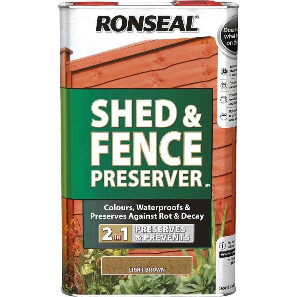 Ronseal Shed and Fence Preserver Light Brown 5l - Image 1