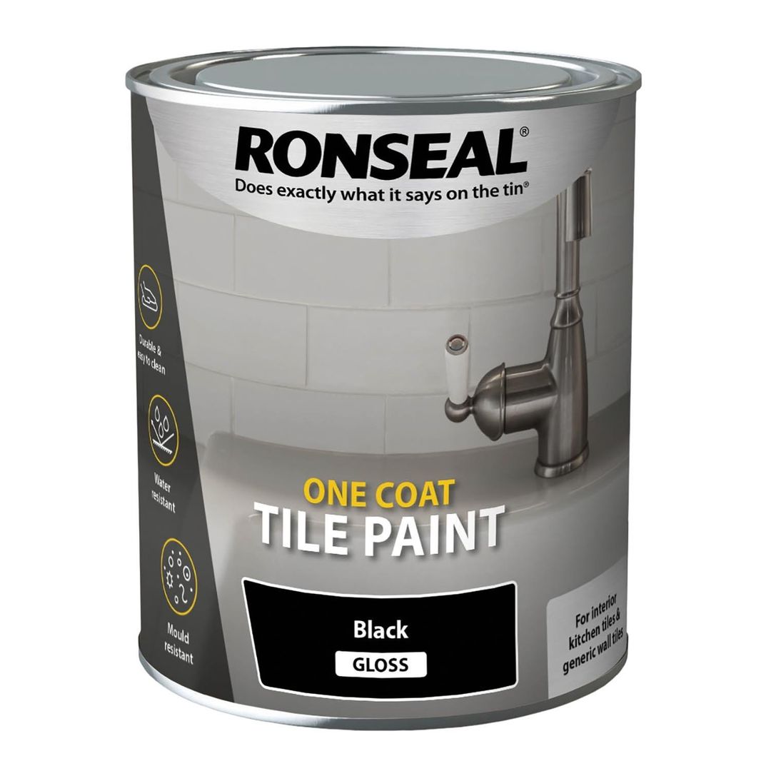 Ronseal 37674 One Coat Tile Paint Black Gloss 750Ml - Image 1