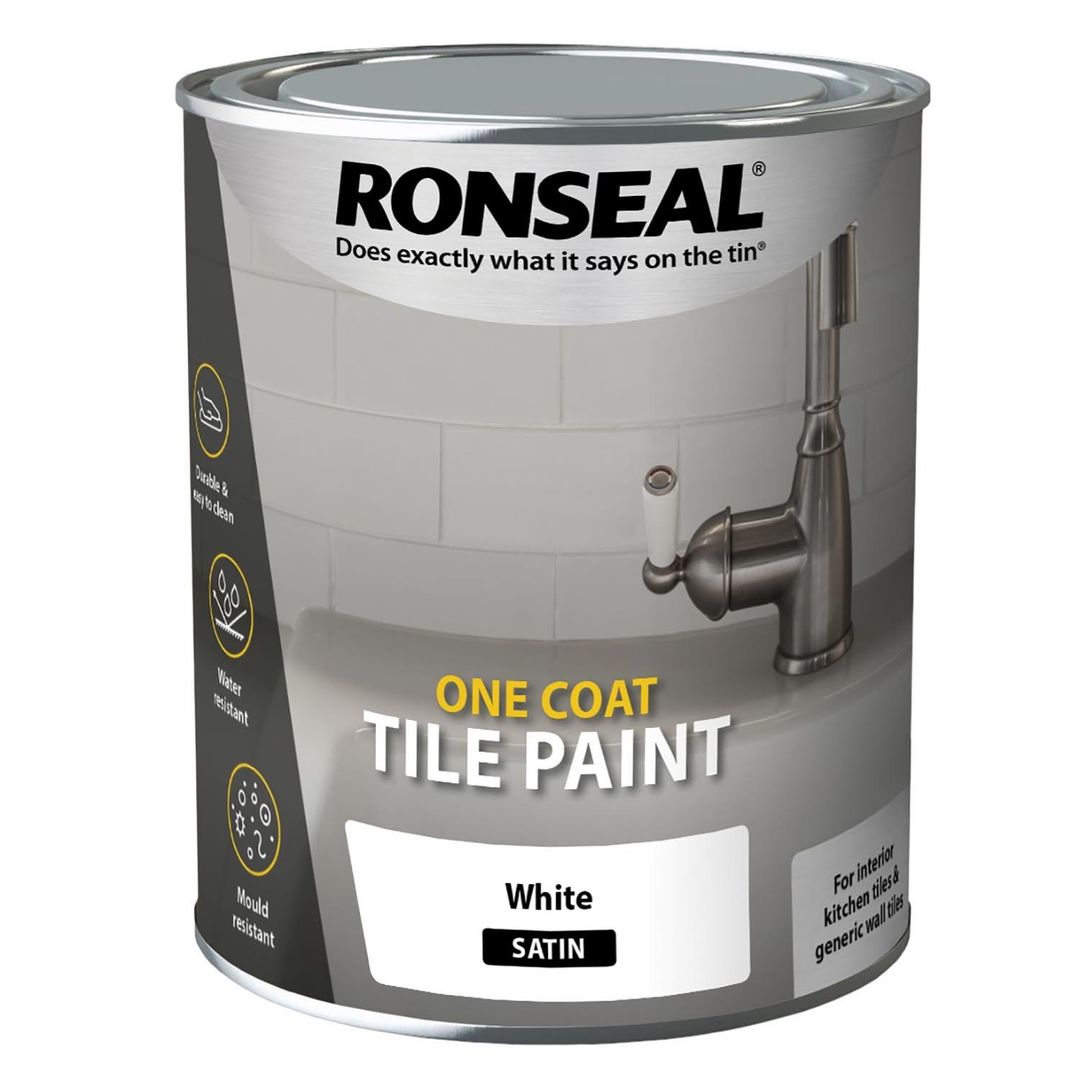 Ronseal 37683 One Coat Tile Paint White Satin 750Ml - Image 1
